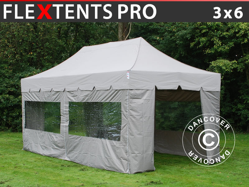 Prekybinė palapinė FleXtents PRO "Peaked" 3x6m Latte, įsk. 6 šonines sienas