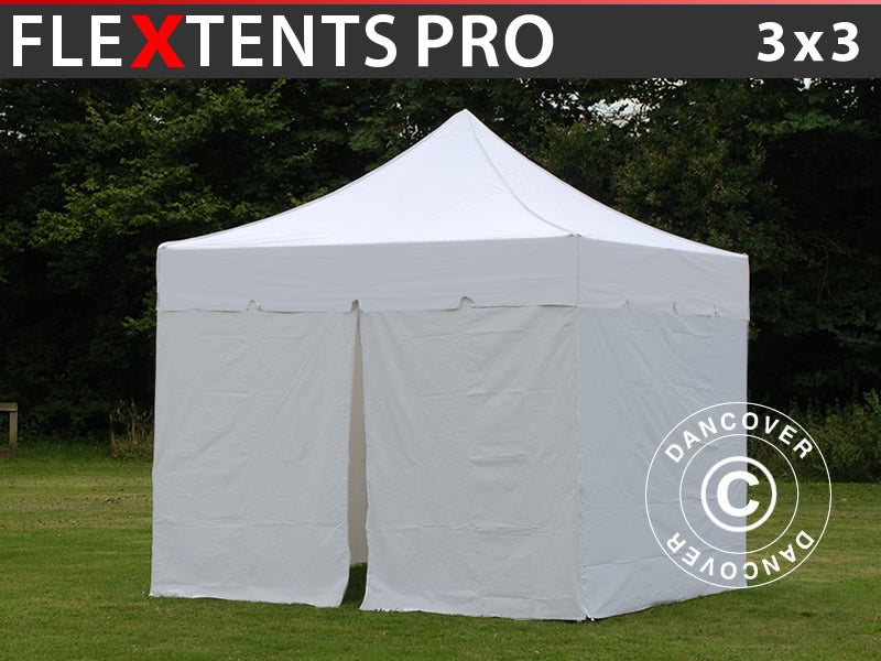 Pop up gazebo FleXtents PRO "Peaked" 3x3 m White, incl. 4 sidewalls