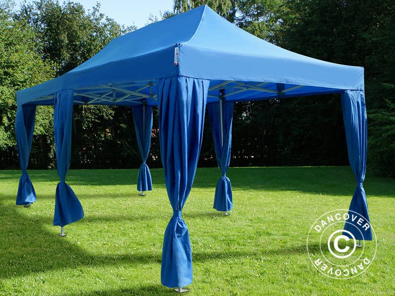 Vouwtent  FleXtents PRO 3x6m Blauw, incl. 6 decoratieve gordijnen