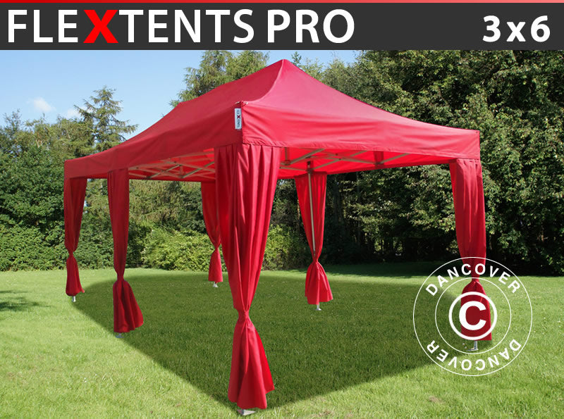 Vouwtent FleXtents PRO 3x6m Rood, incl. 6 decoratieve gordijnen