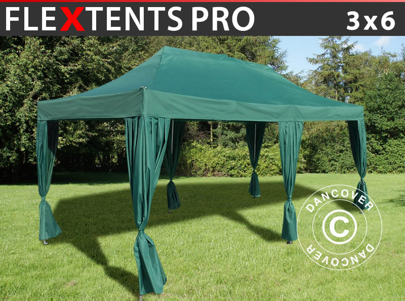 Vouwtent FleXtents PRO 3x6m Groen, incl. 6 decoratieve gordijnen