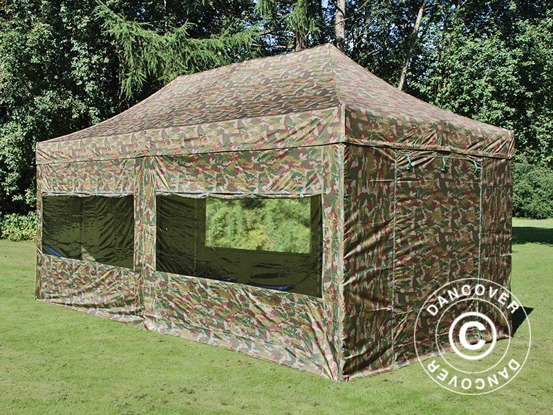 Tenda Dobrável FleXtents PRO 3x6m Camuflagem/Militar, incl. 6 paredes laterais