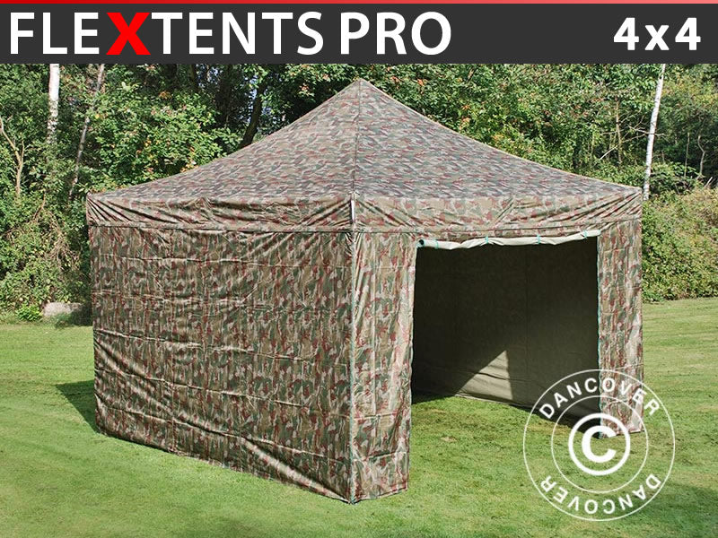Pop up aiatelk FleXtents PRO 4x4m Kamuflaaž/Sõjavägi, kaasas 4 külgseinad