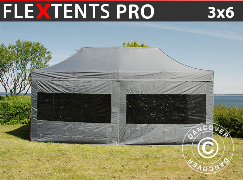 Pop up gazebo FleXtents PRO 3x6 m Grey, incl. 6 sidewalls