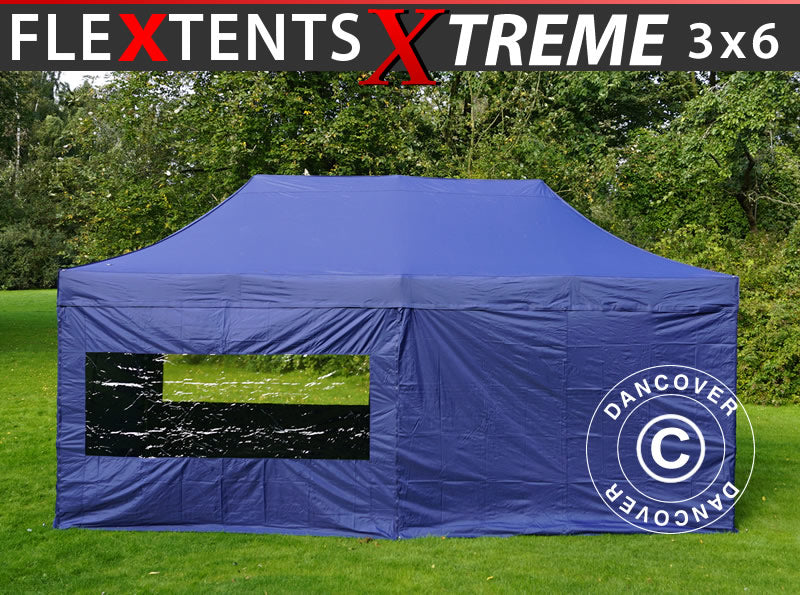 Faltzelt FleXtents Xtreme 50 3x6m Dunkeblau, mit 6 Seitenwänden