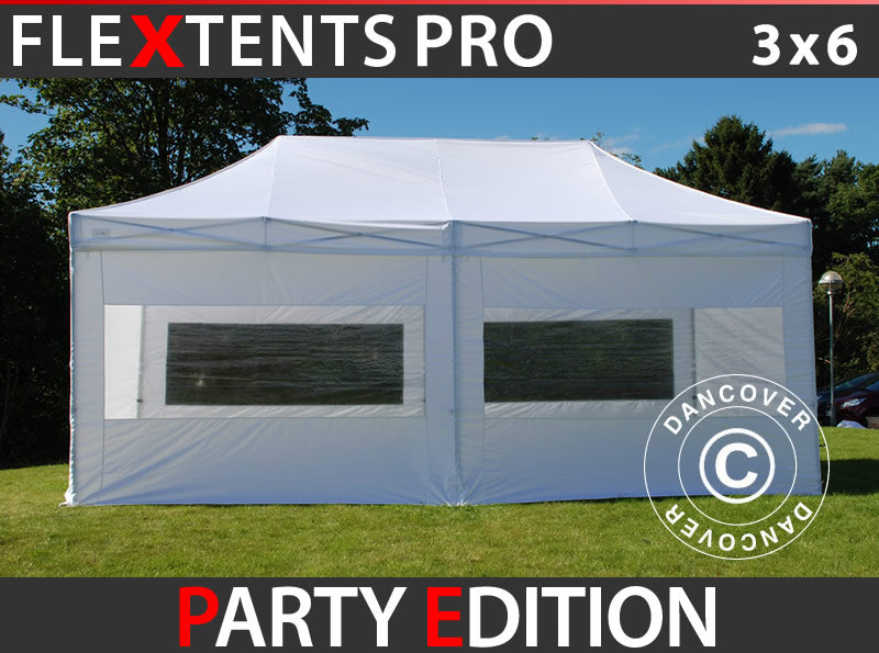 Prekybinė palapinė FleXtents PRO 3x6m Balta, įsk. 6 šonines sienas
