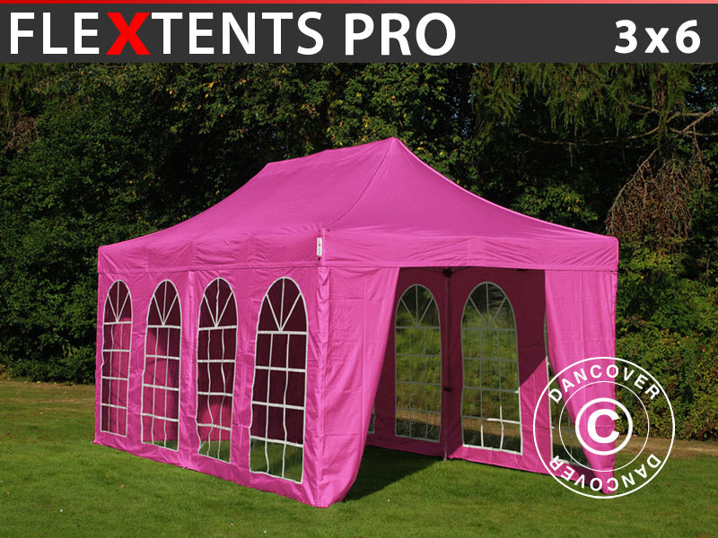 Gazebo pieghevole FleXtents PRO Vintage Style 3x6m Rosa, inclusi 6 fianchi