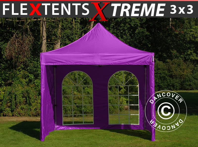 Tente pliante FleXtents Xtreme 50 Vintage Style 3x3m Violet, avec 4 cotés