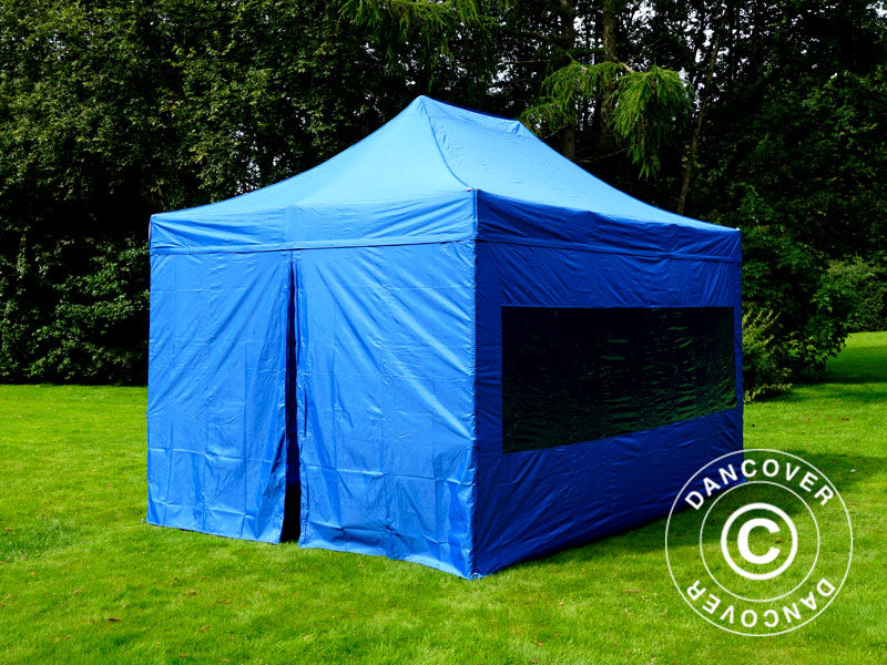 Faltzelt FleXtents PRO 3x4,5m Blau, mit 4 Seitenwänden