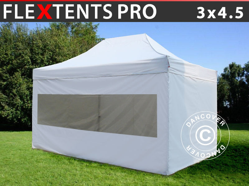 Brzo sklopivi paviljon FleXtents Pro 3x4,5m Bijela, uključ. 4 bočne stranice