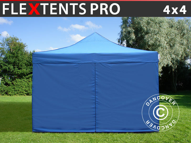 Prekybinė palapinė FleXtents PRO 4x4m Mėlyna, įsk. 4 šonines sienas