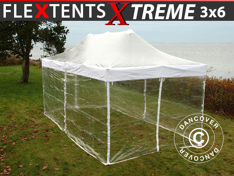 Prekybinė palapinė FleXtents Xtreme 50 3x6m Permatoma, įsk. 6 šonines sienas