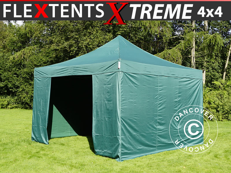 Tente pliante FleXtents Xtreme 50 4x4m Vert, avec 4 cotés