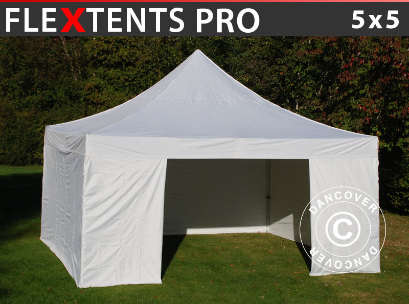 Saliekamā nojume FleXtents PRO 5x5m Balts, ar 4 sānu sienām