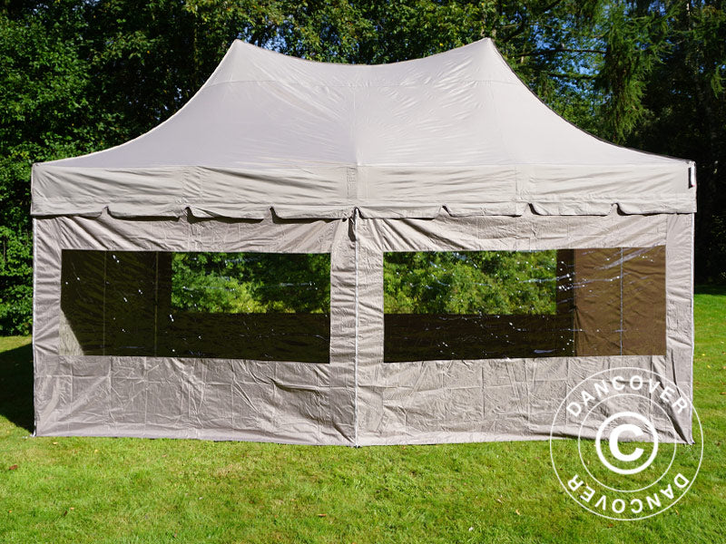 Vouwtent FleXtents PRO Peak Pagoda 3x6m Latte, Incl. 6 zijwanden