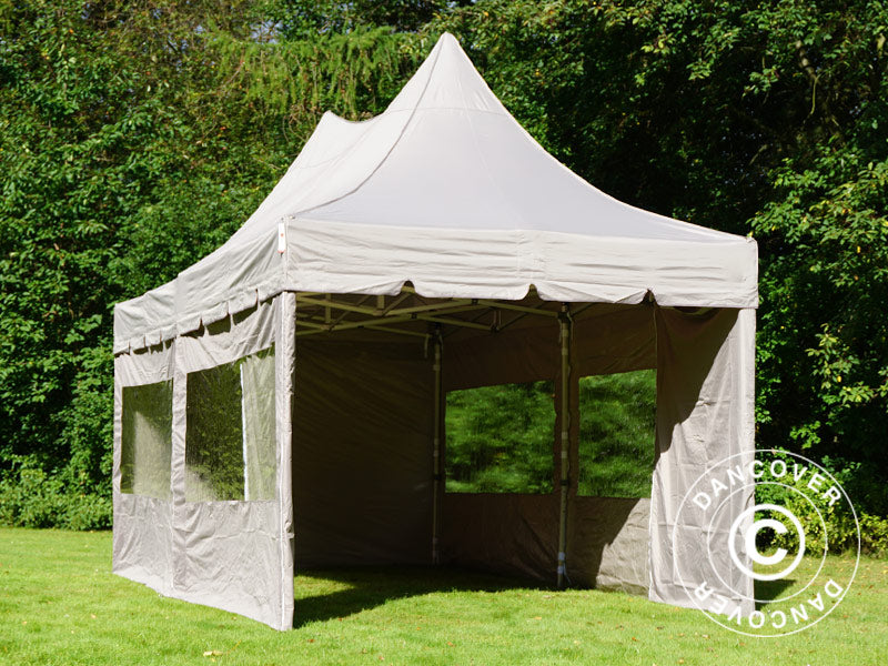 Faltzelt FleXtents PRO Peak Pagoda 3x6m Latte, mit 6 Seitenwänden