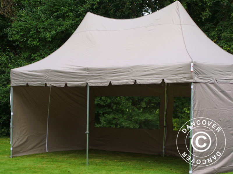 Vouwtent FleXtents PRO Peak Pagoda 3x6m Latte, Incl. 6 zijwanden