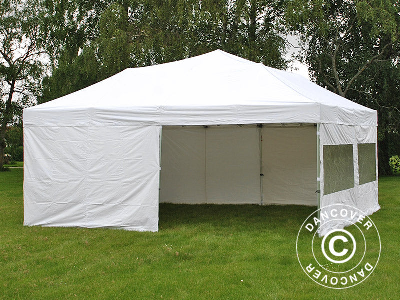 Faltzelt FleXtents PRO 6x6m Weiß, mit 8 Seitenwänden