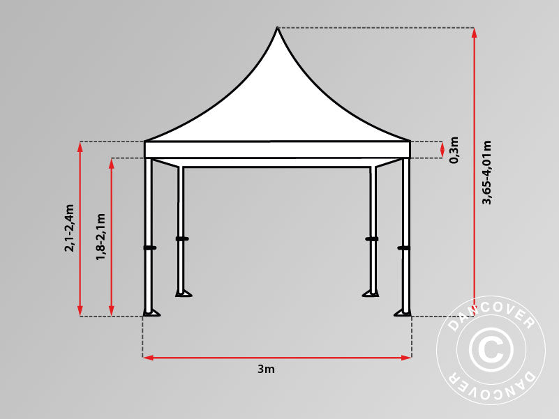 Pop up gazebo FleXtents PRO Peak Pagoda 3x6 m Black, incl. 6 sidewalls