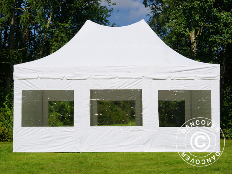 Faltzelt FleXtents PRO Peak Pagoda 4x6m Weiß, mit 8 Seitenwänden