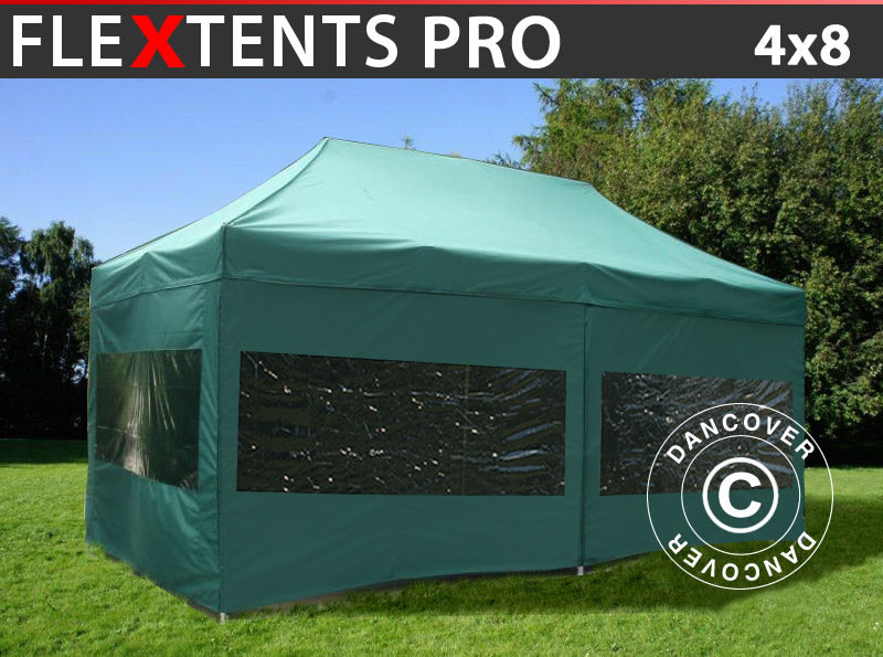 Gazebo pieghevole FleXtents PRO 4x8m Verde, inclusi 6 fianchi