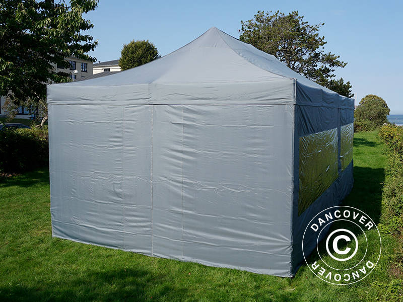 Faltzelt FleXtents PRO 4x8m Grau, mit 6 Seitenwänden