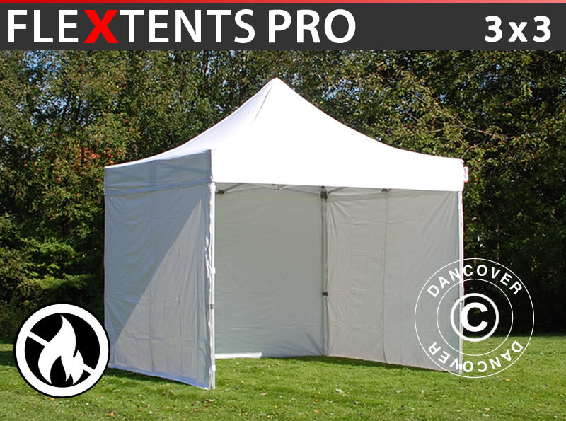 Pop up gazebo FleXtents PRO 3x3 m White, Flame retardant, incl. 4 sidewalls