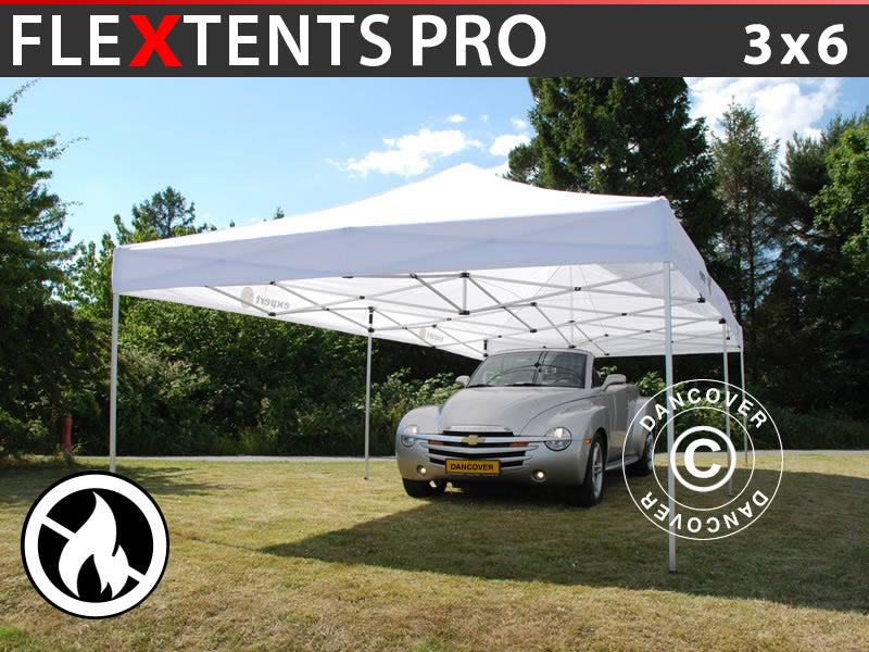 Prekybinė palapinė FleXtents PRO 3x6m Balta, Liepsnai nepralaidus