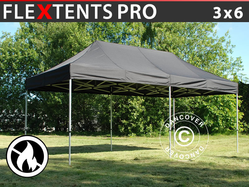 Saliekamā nojume FleXtents PRO 3x6m Melns, Liesmu slāpējošs