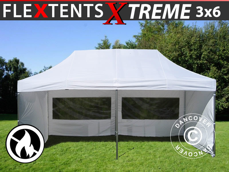 Vouwtent FleXtents Xtreme 50 3x6m Wit, Vlamvertragende, inkl. 6 Zijwanden