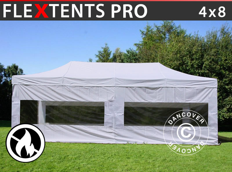 Pop up gazebo FleXtents PRO 4x8 m White, Flame retardant, incl. 6 sidewalls
