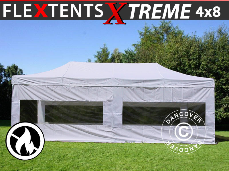 Gazebo pieghevole FleXtents Xtreme 50 4x8m Bianco, Ignifugo, inclusi 6 fianchi