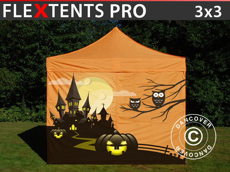Gazebo pieghevole FleXtents PRO con completa stampa digitale, 3x3m, incl. 4 pareti laterali