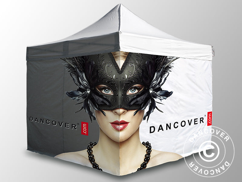 Vouwtent FleXtents PRO met grote digitale afdruk, 4x4m, incl. 4 zijwanden