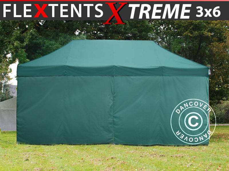 Vouwtent FleXtents Xtreme 60 3x6m Groen, inkl. 6 Zijwanden