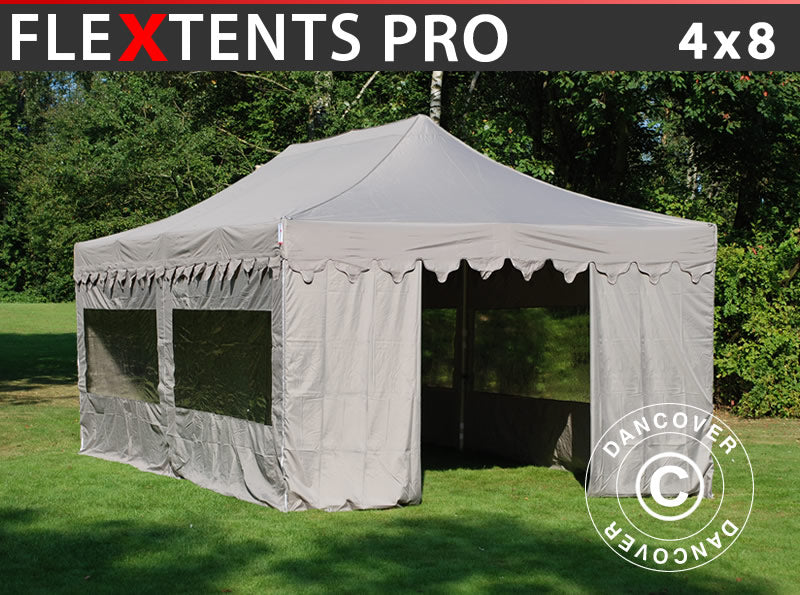Pop up gazebo FleXtents PRO "Morocco" 4x8 m Latte, incl. 6 sidewalls