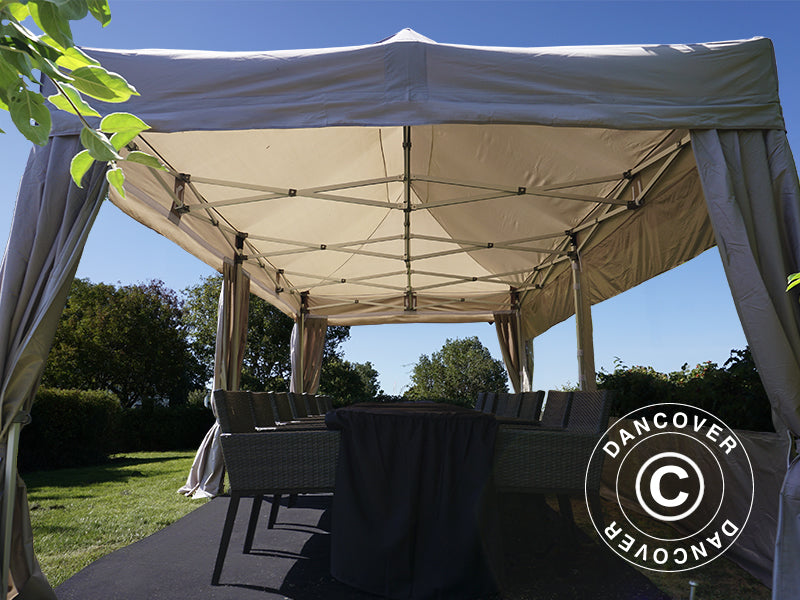 Carpa plegable FleXtents PRO 3x6m Latte, incl. 6 lados & cortinas decorativas