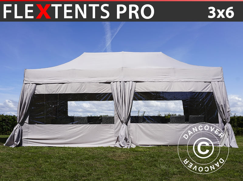 Faltzelt FleXtents PRO 3x6m Latte, mit 6 Seitenwänden & Gardinen