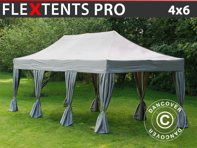 Vouwtent FleXtents PRO 4x6m Latte, inkl. 8 decoratieve gordijnen