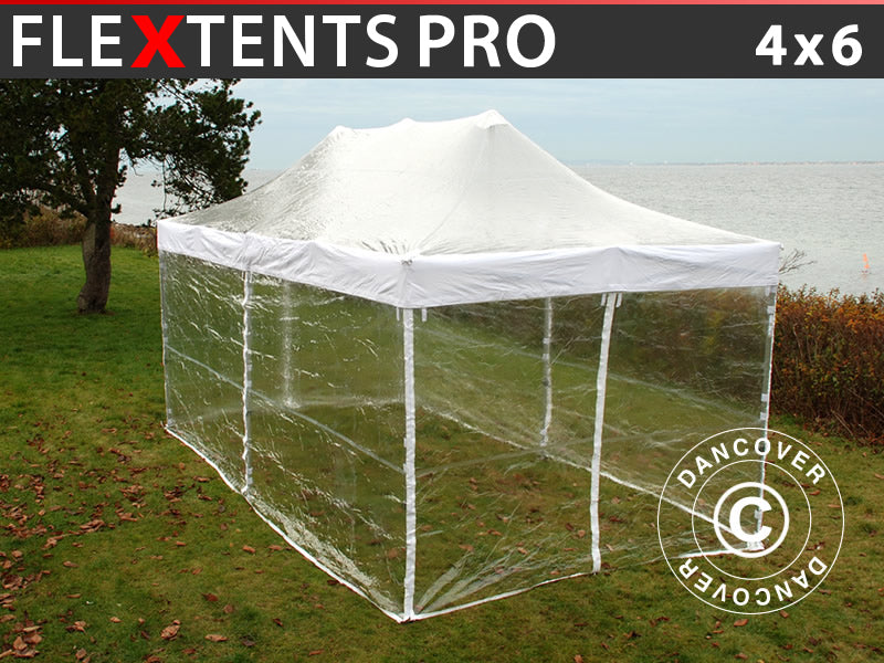Prekybinė palapinė FleXtents PRO 4x6m Permatoma, įsk. 8 šonines sienas