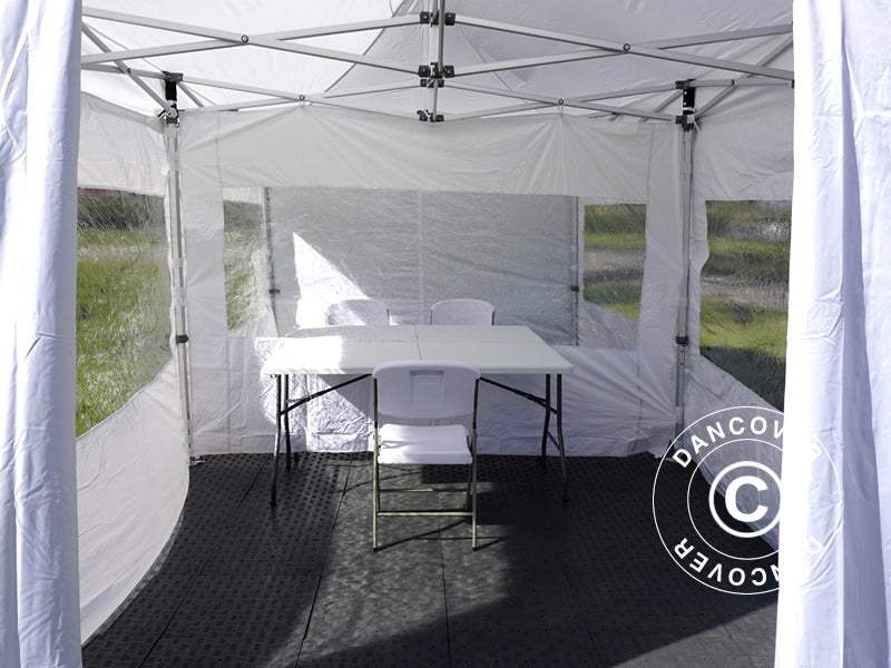 Tenda per Visitore FleXtents PRO 4x6m Bianco, incl. 8 pareti laterali e 1 parete divisoria trasparente