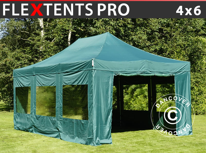 Vouwtent FleXtents PRO 4x6m Groen, inkl. 8 Zijwanden