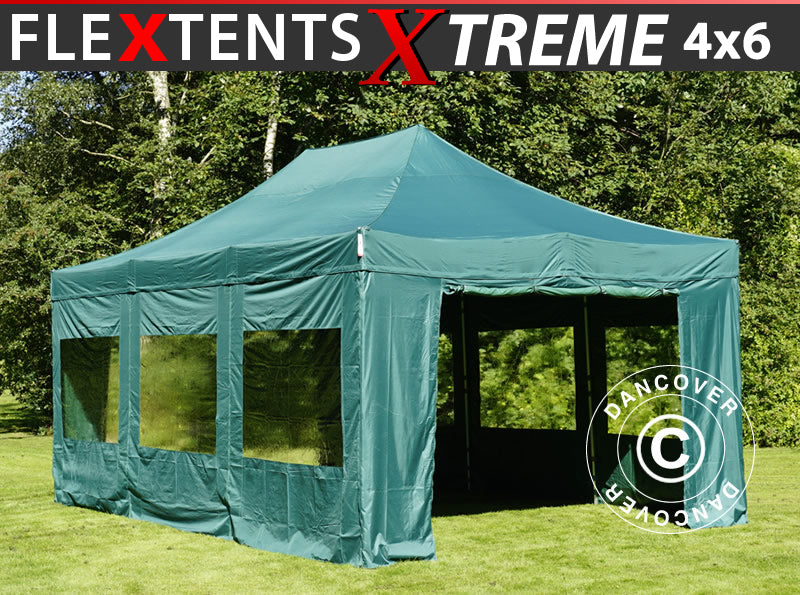 Saliekamā nojume FleXtents Xtreme 50 4x6m Zaļš, ar 8 sānu sienām