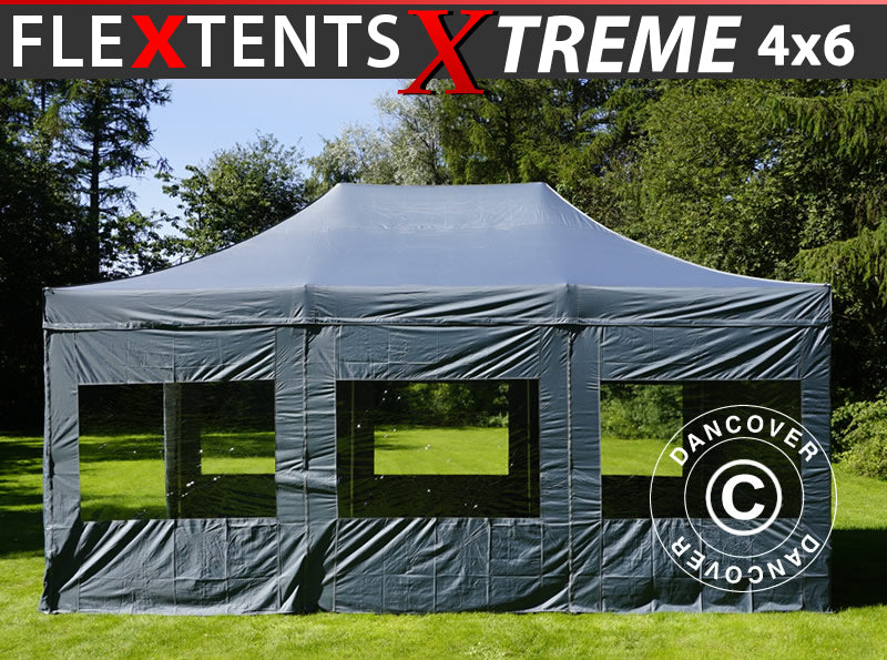 Saliekamā nojume FleXtents Xtreme 50 4x6m Pelēks, ar 8 sānu sienām