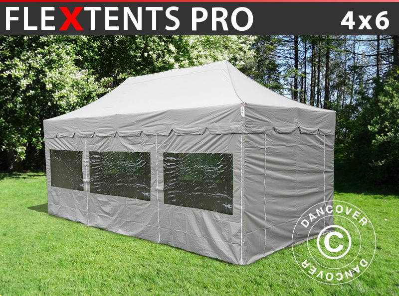 Pop up gazebo FleXtents PRO "Peaked" 4x6 m Latte, incl. 8 sidewalls