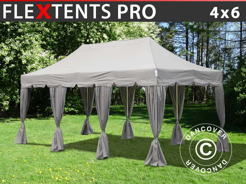 Pop up aiatelk FleXtents PRO "Peaked" 4x6m Latte, kaasas 8 dekoratiivse kardinaga