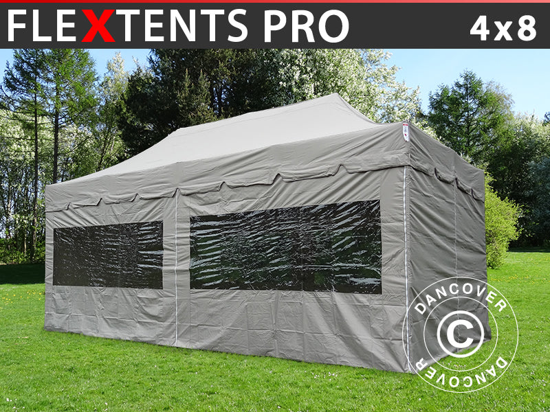Pop up gazebo FleXtents PRO "Peaked" 4x8 m Latte, incl. 6 sidewalls