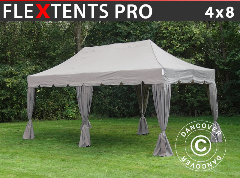 Pop up aiatelk FleXtents PRO "Peaked" 4x8m Latte, ks. 6 dekoratiivse kardinaga