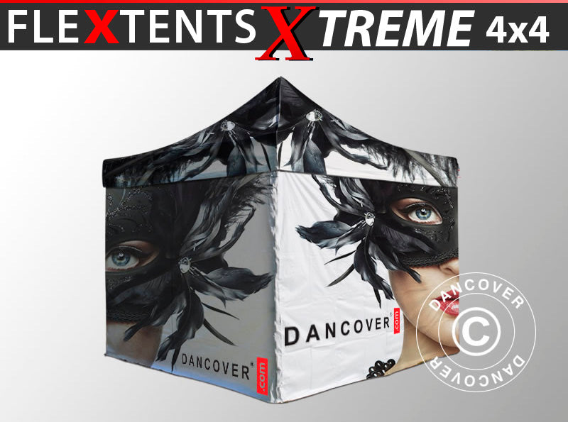 Faltzelt FleXtents Xtreme 50 mit vollflächigem Digitaldruck, 4x4m, mit 4 Seitenwänden