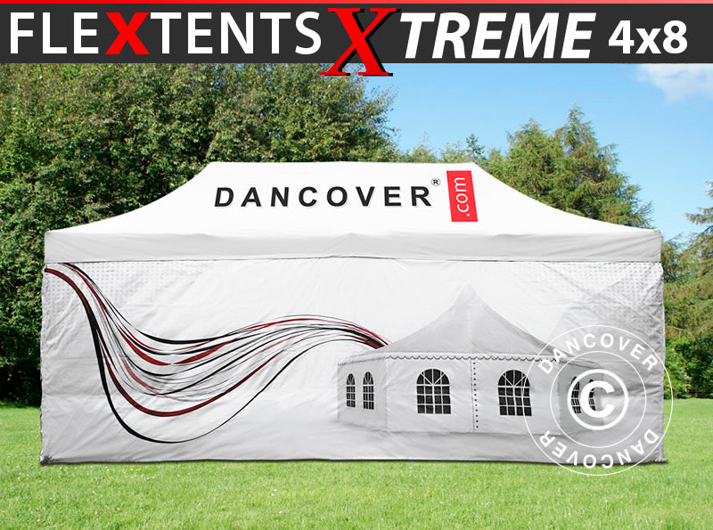 Pop up gazebo FleXtents Xtreme 50 with full digital print, 4x8 m, incl. 4 sidewalls